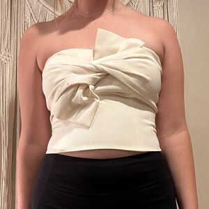Bow fancy crop top cream zip up corset